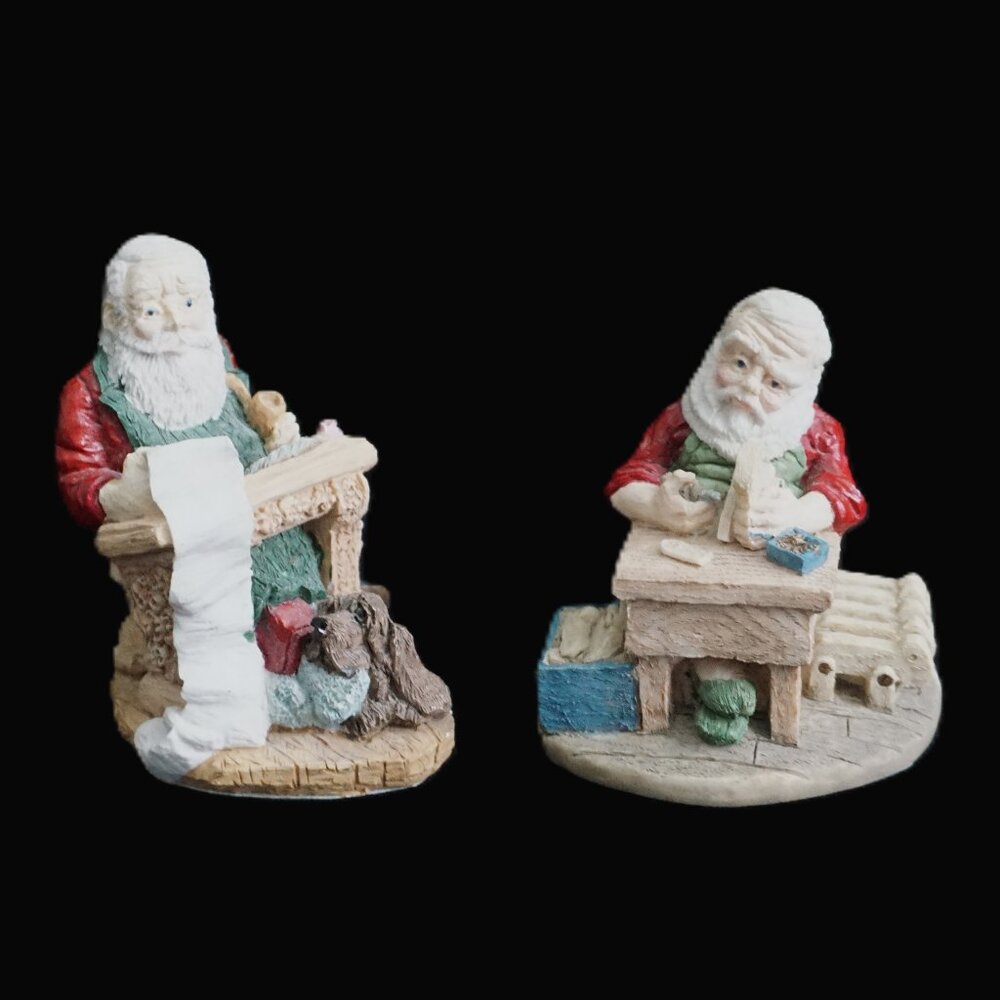 Jolly Old Elf Santa Figure Bundle Set of 2 1989 Naughty Nice List and Toy Maker
